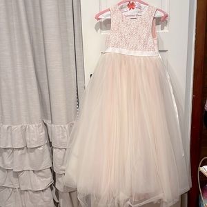 David's Bridal Pink and White Kids Formal Dress